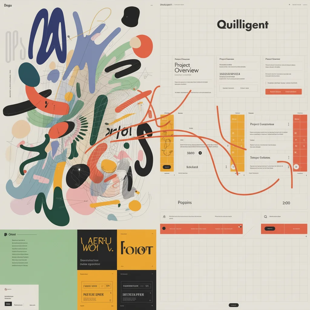 Art direction moodboard: expressive organic shapes beside a structured grid layout